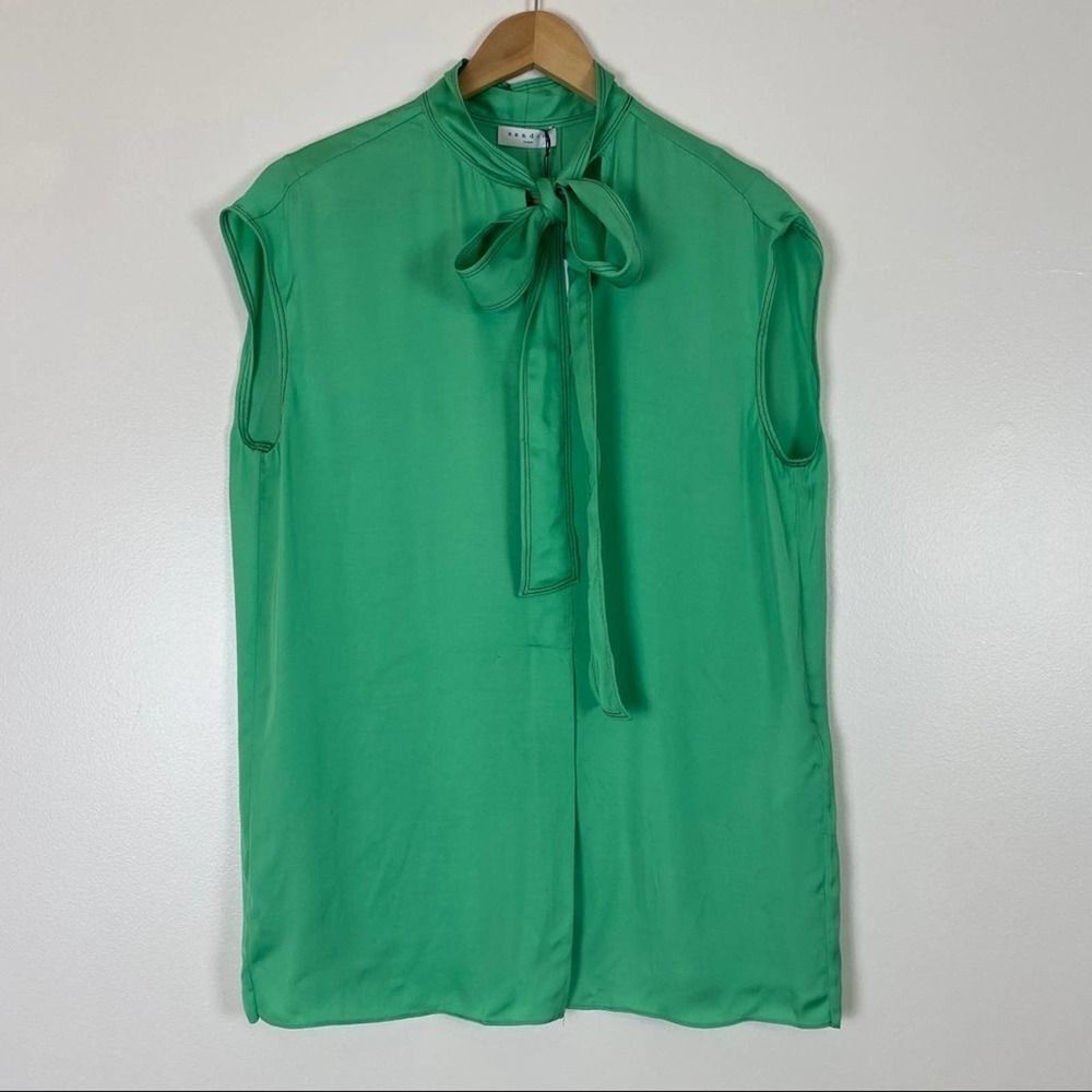 Sandro Paris Floaty Apple Green Sleeveless Top 1 - Picture 3 of 8
